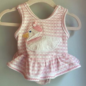 The Bailey Boys pinks and white check one piece with duck appliqué. Size 6 mo